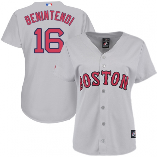 Women's Majestic Boston Red Sox 16 Andrew Benintendi Replica Grey Road MLB Jersey