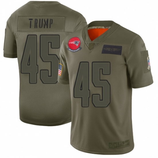 Youth New England Patriots 45 Donald Trump Limited Camo 2019 Salute to Service Football Jersey