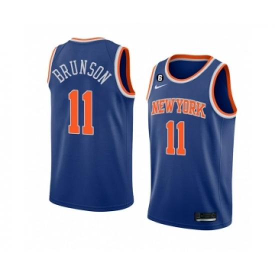 Men's New Yok Knicks 11 Jalen Brunson Blue With NO.6 Stitched Basketball Jersey