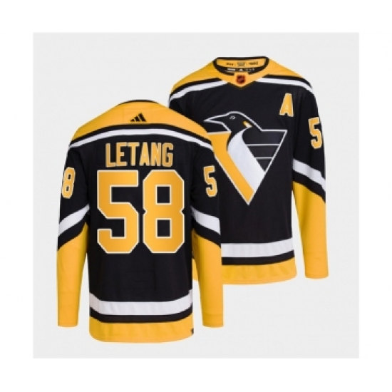 Men's Pittsburgh Penguins 58 Kris Letang Black 2022 Reverse Retro Stitched Jersey