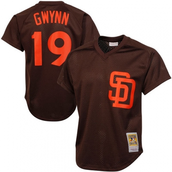 Men's Mitchell and Ness 1985 San Diego Padres 19 Tony Gwynn Authentic Brown Throwback MLB Jersey