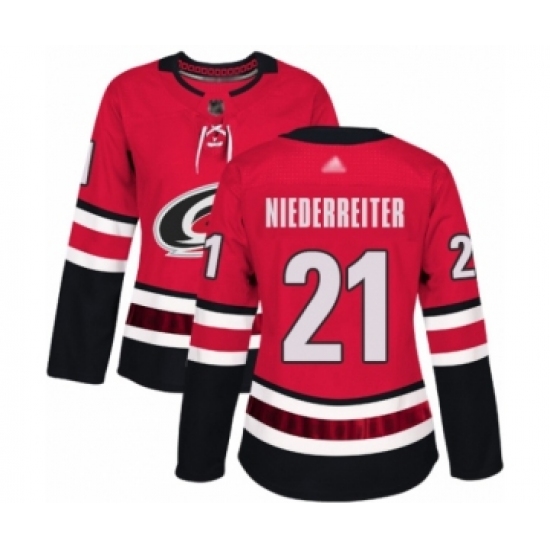 Women's Carolina Hurricanes 21 Nino Niederreiter Authentic Red Home Hockey Jersey