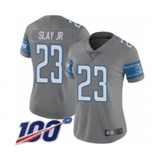 Women's Detroit Lions 23 Darius Slay Limited Steel Rush Vapor Untouchable 100th Season Football Jersey