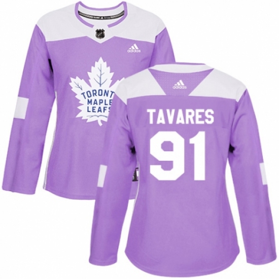 Women's Adidas Toronto Maple Leafs 91 John Tavares Authentic Purple Fights Cancer Practice NHL Jersey