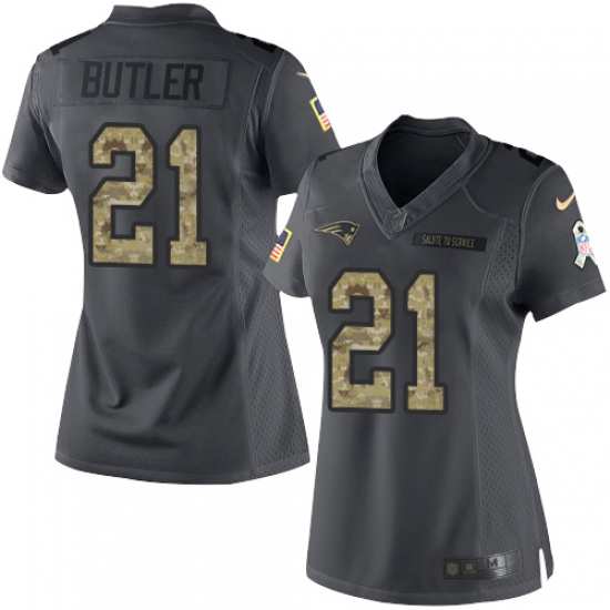 Women's Nike New England Patriots 21 Malcolm Butler Limited Black 2016 Salute to Service NFL Jersey