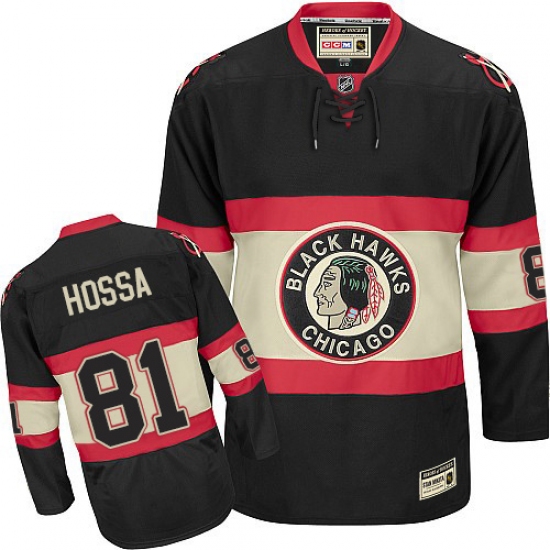 Men's CCM Chicago Blackhawks 81 Marian Hossa Premier Black Third Throwback NHL Jersey