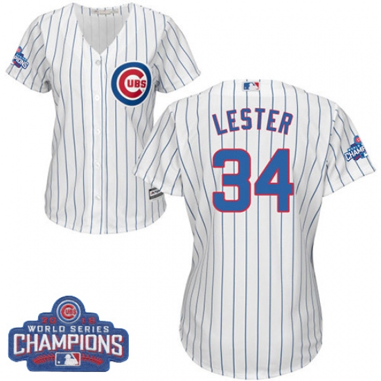 Women's Majestic Chicago Cubs 34 Jon Lester Authentic White Home 2016 World Series Champions Cool Base MLB Jersey