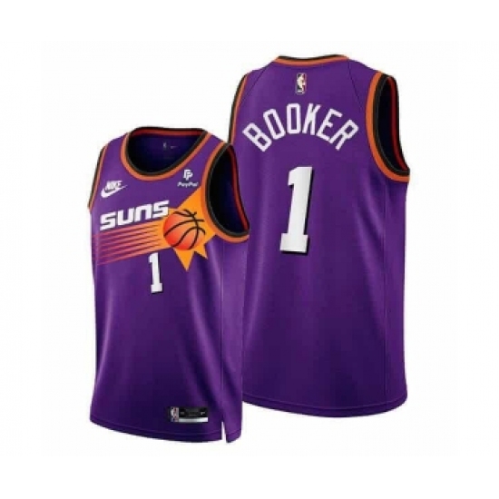 Men's Phoenix Suns 1 Devin Booker Purple Stitched Jersey