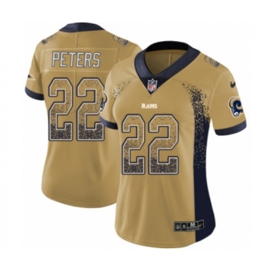 Women's Nike Los Angeles Rams 22 Marcus Peters Limited Gold Rush Drift Fashion NFL Jersey