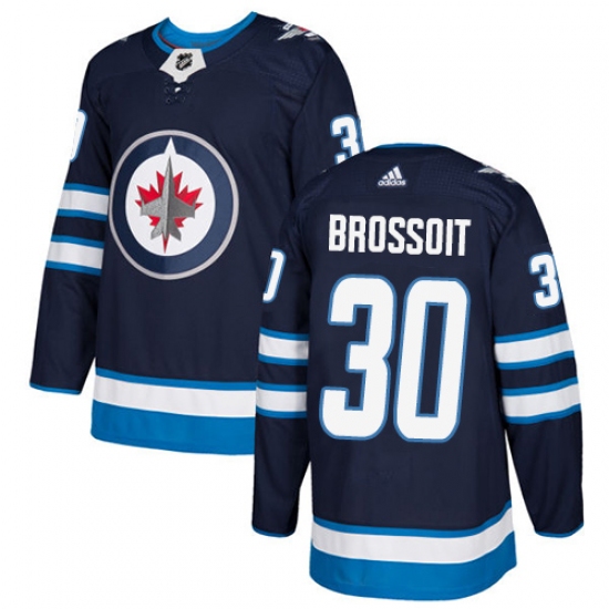 Men's Adidas Winnipeg Jets 30 Laurent Brossoit Premier Navy Blue Home NHL Jersey