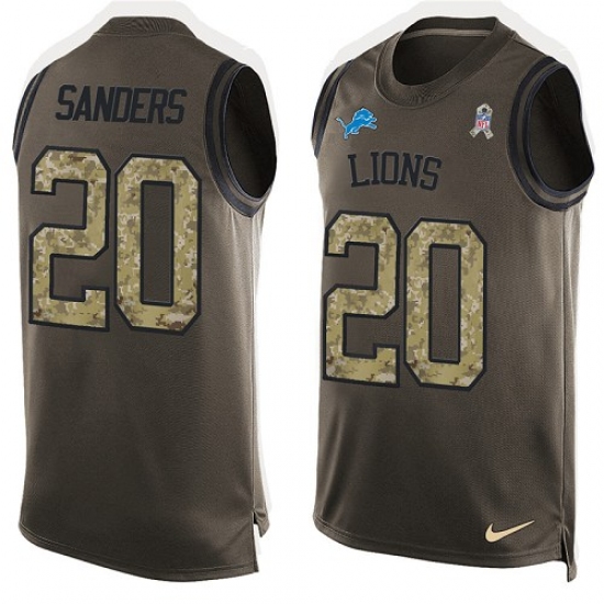 Men's Nike Detroit Lions 20 Barry Sanders Limited Green Salute to Service Tank Top NFL Jersey