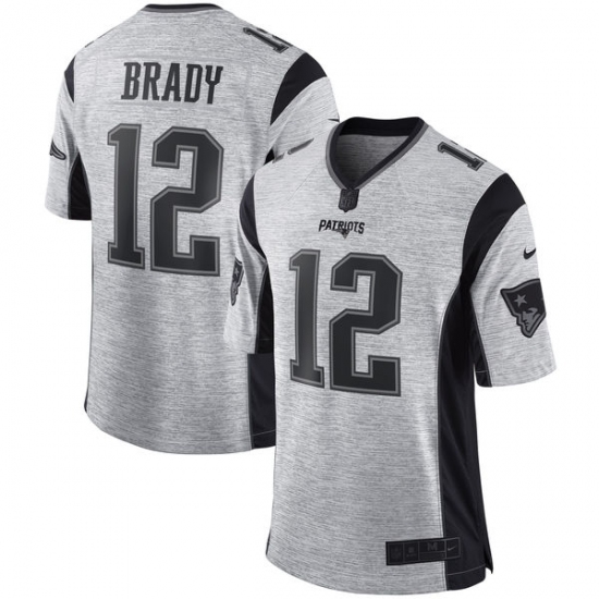 Men's Nike New England Patriots 12 Tom Brady Limited Gray Gridiron II NFL Jersey