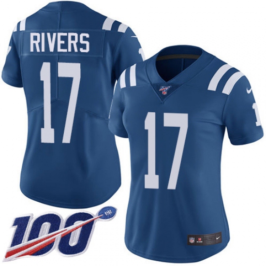 Women's Nike Indianapolis Colts 17 Philip Rivers Royal Blue Team Color Stitched NFL 100th Season Vapor Untouchable Limited Jersey