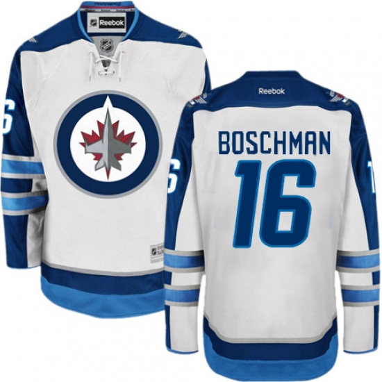 Men's Reebok Winnipeg Jets 16 Laurie Boschman Authentic White Away NHL Jersey