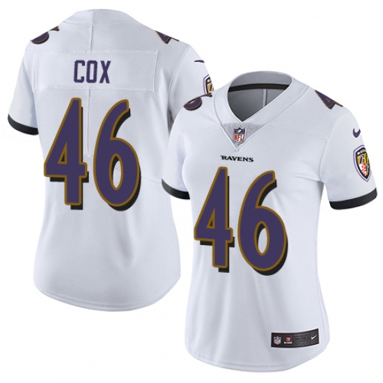 Women's Nike Baltimore Ravens 46 Morgan Cox White Vapor Untouchable Limited Player NFL Jersey