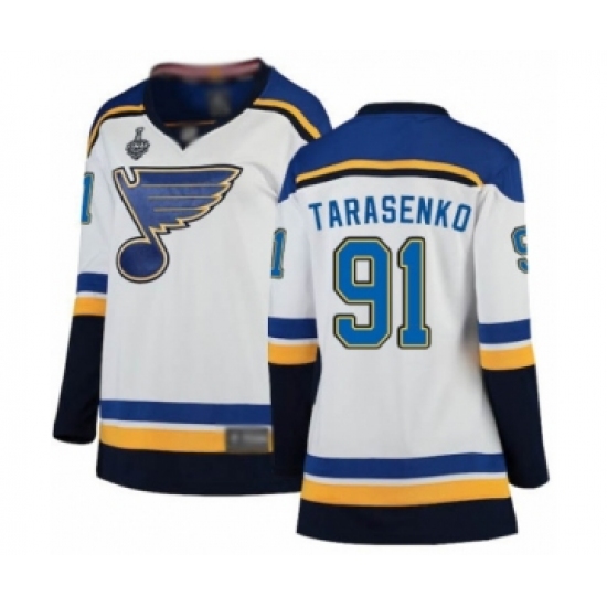 Women's St. Louis Blues 91 Vladimir Tarasenko Fanatics Branded White Away Breakaway 2019 Stanley Cup Final Bound Hockey Jersey