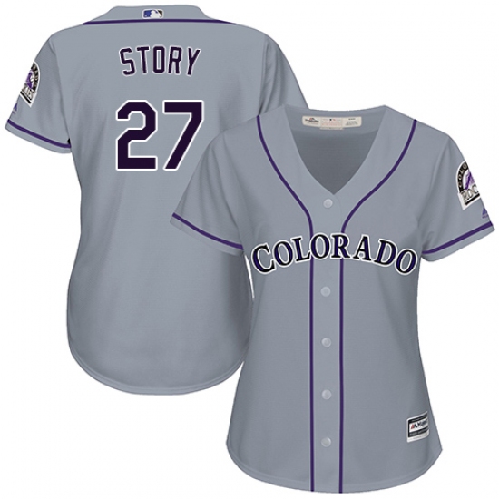 Women's Majestic Colorado Rockies 27 Trevor Story Authentic Grey Road Cool Base MLB Jersey