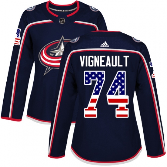 Women's Adidas Columbus Blue Jackets 74 Sam Vigneault Authentic Navy Blue USA Flag Fashion NHL Jersey