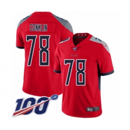 Men's Tennessee Titans 78 Jack Conklin Limited Red Inverted Legend 100th Season Football Jersey