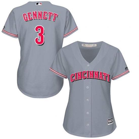 Women's Majestic Cincinnati Reds 3 Scooter Gennett Authentic Grey Road Cool Base MLB Jersey