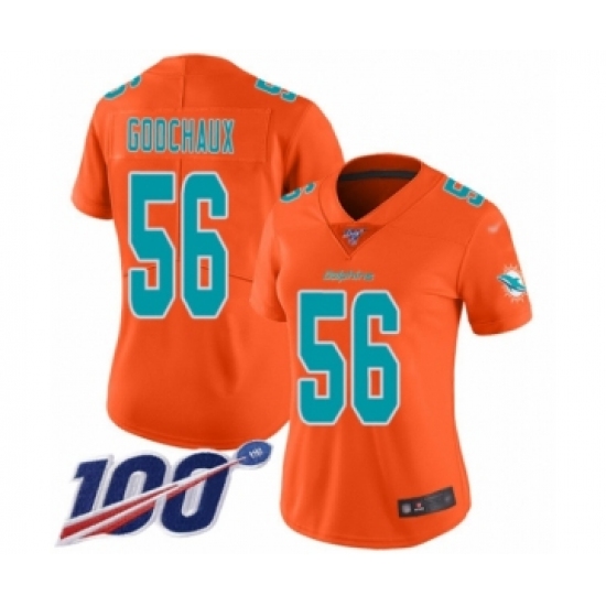Women's Miami Dolphins 56 Davon Godchaux Limited Orange Inverted Legend 100th Season Football Jersey