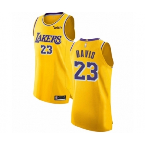 Men's Los Angeles Lakers 23 Anthony Davis Authentic Gold Basketball Jersey - Icon Edition