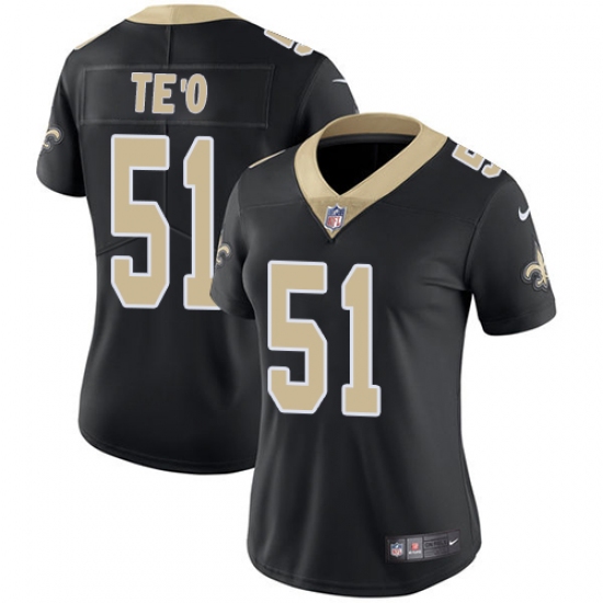 Women's Nike New Orleans Saints 51 Manti Te'o Black Team Color Vapor Untouchable Limited Player NFL Jersey