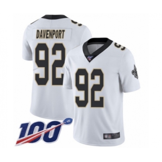 Men's New Orleans Saints 92 Marcus Davenport White Vapor Untouchable Limited Player 100th Season Football Jersey