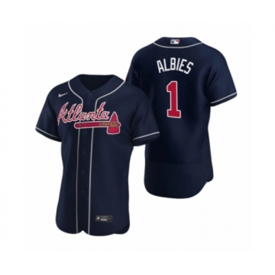 Men's Atlanta Braves 1 Ozzie Albies Nike Navy Authentic 2020 Alternate Jersey