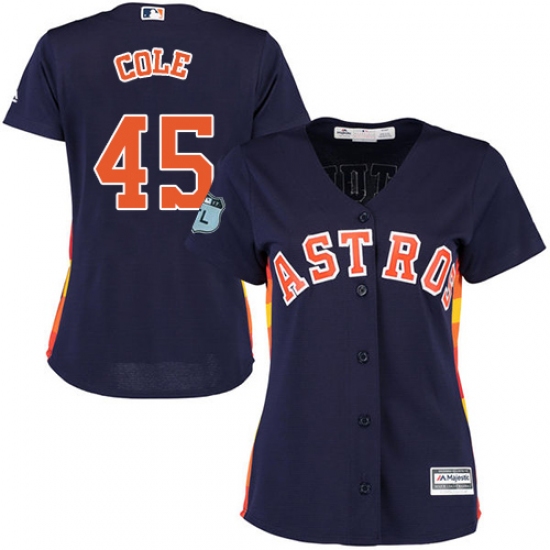 Women's Majestic Houston Astros 45 Gerrit Cole Authentic Navy Blue Alternate Cool Base MLB Jersey