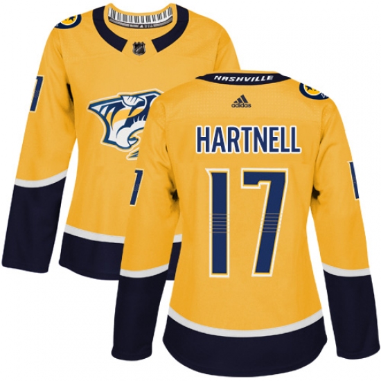 Women's Adidas Nashville Predators 17 Scott Hartnell Authentic Gold Home NHL Jersey