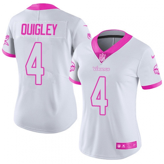 Women's Nike Minnesota Vikings 4 Ryan Quigley Limited White/Pink Rush Fashion NFL Jersey