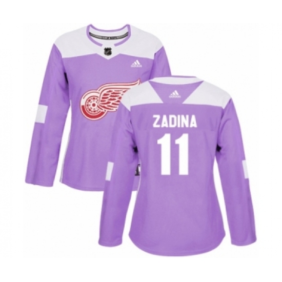 Women's Adidas Detroit Red Wings 11 Filip Zadina Authentic Purple Fights Cancer Practice NHL Jersey