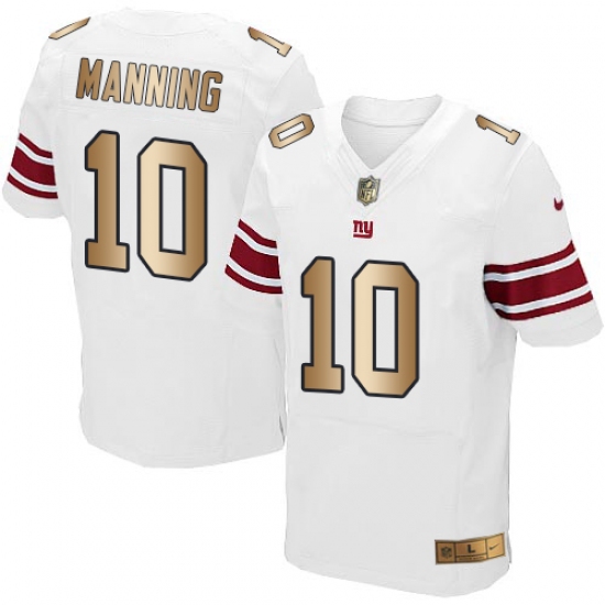 Men's Nike New York Giants 10 Eli Manning Elite White/Gold NFL Jersey