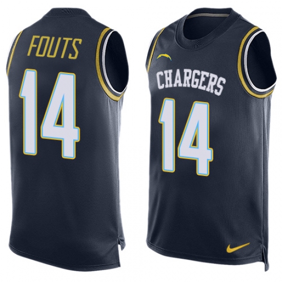 Men's Nike Los Angeles Chargers 14 Dan Fouts Limited Navy Blue Player Name & Number Tank Top NFL Jersey
