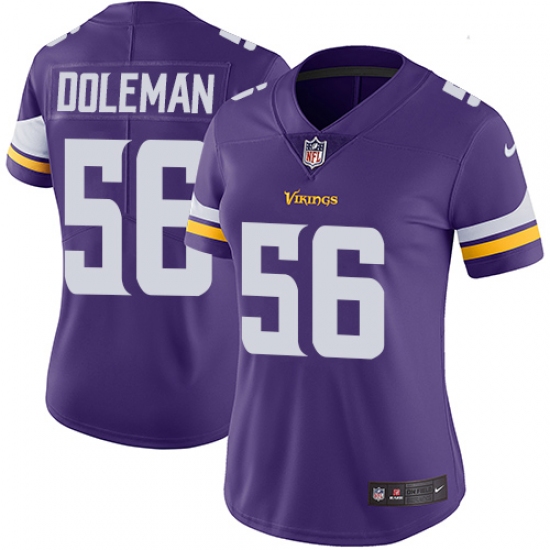 Women's Nike Minnesota Vikings 56 Chris Doleman Purple Team Color Vapor Untouchable Limited Player NFL Jersey