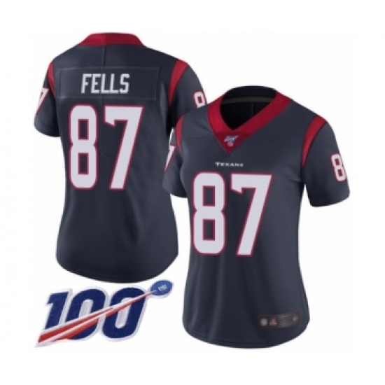 Women's Houston Texans 87 Darren Fells Navy Blue Team Color Vapor Untouchable Limited Player 100th Season Football Jersey