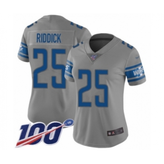 Women's Detroit Lions 25 Theo Riddick Limited Gray Inverted Legend 100th Season Football Jersey