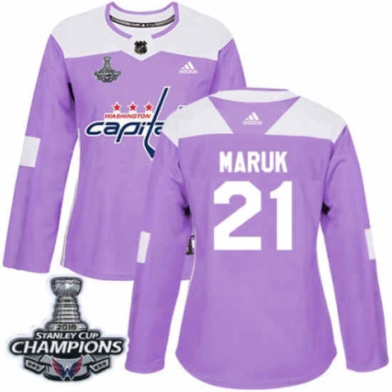 Women's Adidas Washington Capitals 21 Dennis Maruk Authentic Purple Fights Cancer Practice 2018 Stanley Cup Final Champions NHL Jersey