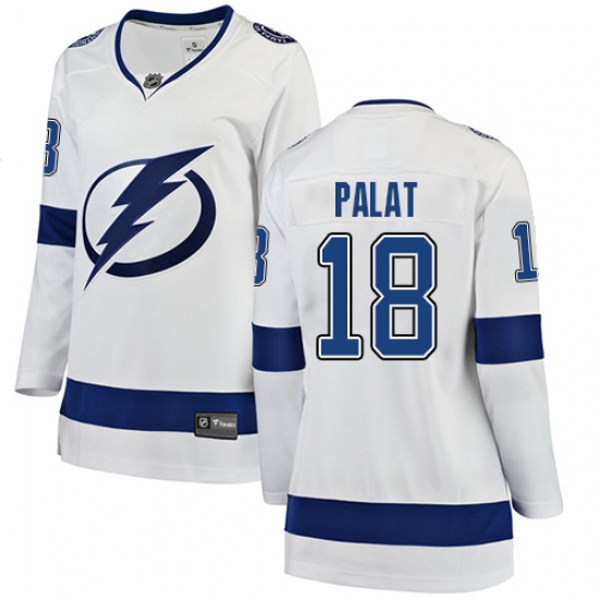 Women's Tampa Bay Lightning 18 Ondrej Palat Fanatics Branded White Away Breakaway NHL Jersey