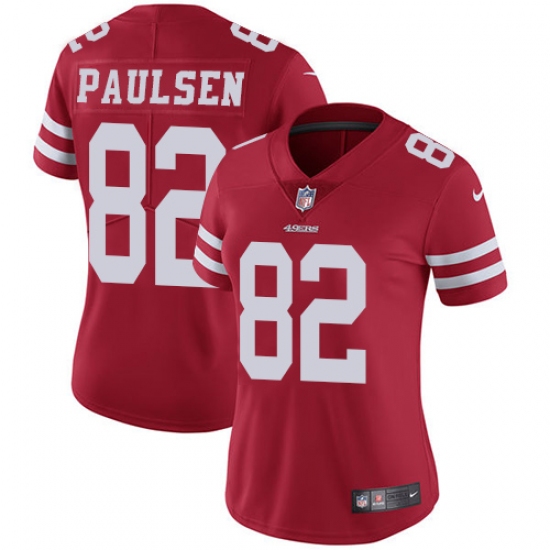 Women's Nike San Francisco 49ers 82 Logan Paulsen Red Team Color Vapor Untouchable Limited Player NFL Jersey