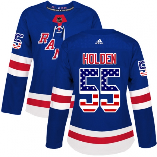 Women's Adidas New York Rangers 55 Nick Holden Authentic Royal Blue USA Flag Fashion NHL Jersey