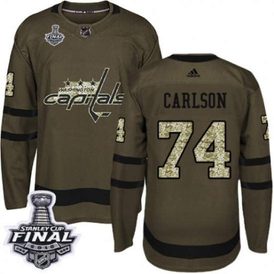 Men's Adidas Washington Capitals 74 John Carlson Authentic Green Salute to Service 2018 Stanley Cup Final NHL Jersey