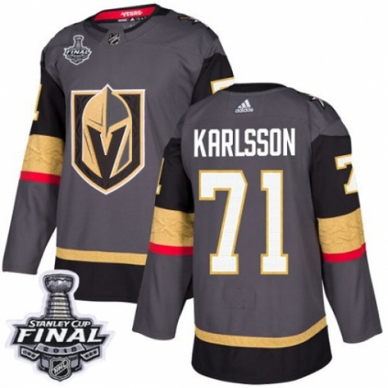 Men's Adidas Vegas Golden Knights 71 William Karlsson Authentic Gray Home 2018 Stanley Cup Final NHL Jersey