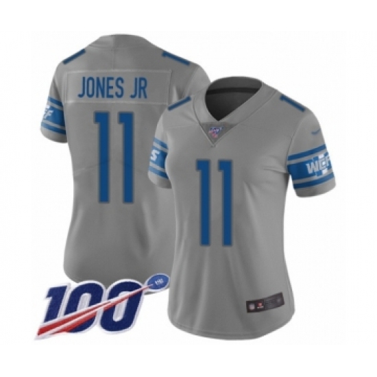 Women's Detroit Lions 11 Marvin Jones Jr Limited Gray Inverted Legend 100th Season Football Jersey