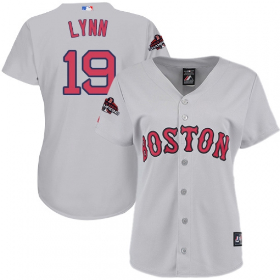 Women's Majestic Boston Red Sox 19 Fred Lynn Authentic Grey Road 2018 World Series Champions MLB Jersey