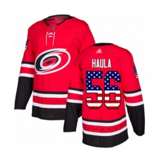 Men's Carolina Hurricanes 56 Erik Haula Authentic Red USA Flag Fashion Hockey Jersey