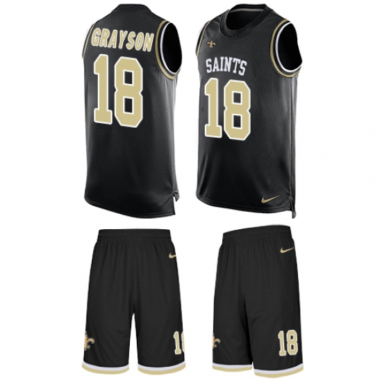 Men's Nike New Orleans Saints 18 Garrett Grayson Limited Black Tank Top Suit NFL Jersey