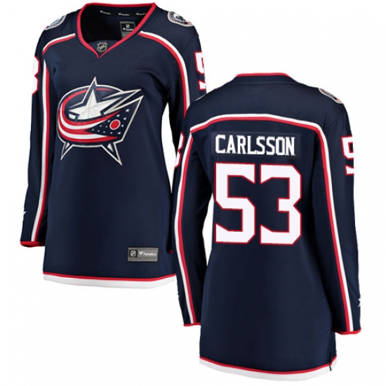 Women's Columbus Blue Jackets 53 Gabriel Carlsson Fanatics Branded Navy Blue Home Breakaway NHL Jersey