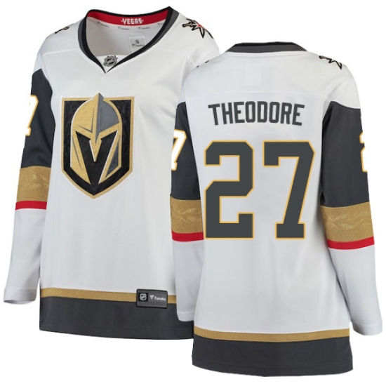 Women's Vegas Golden Knights 27 Shea Theodore Authentic White Away Fanatics Branded Breakaway NHL Jersey